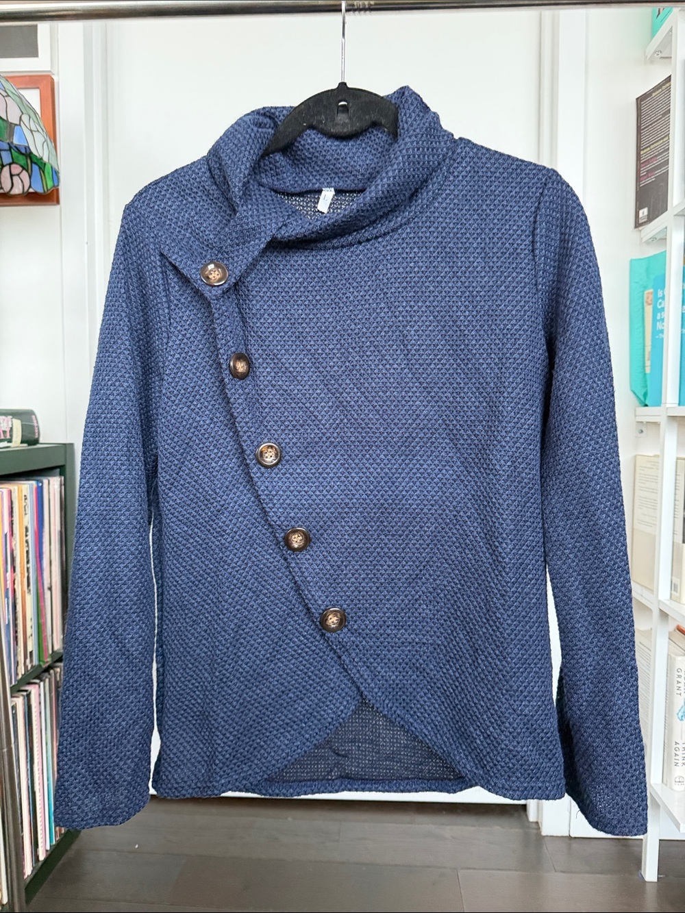 Women’s Navy Textured Button-Front Sweater
